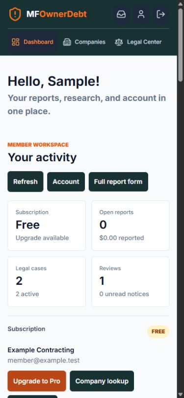 Example MFOwnerDebt member workspace with sample data
